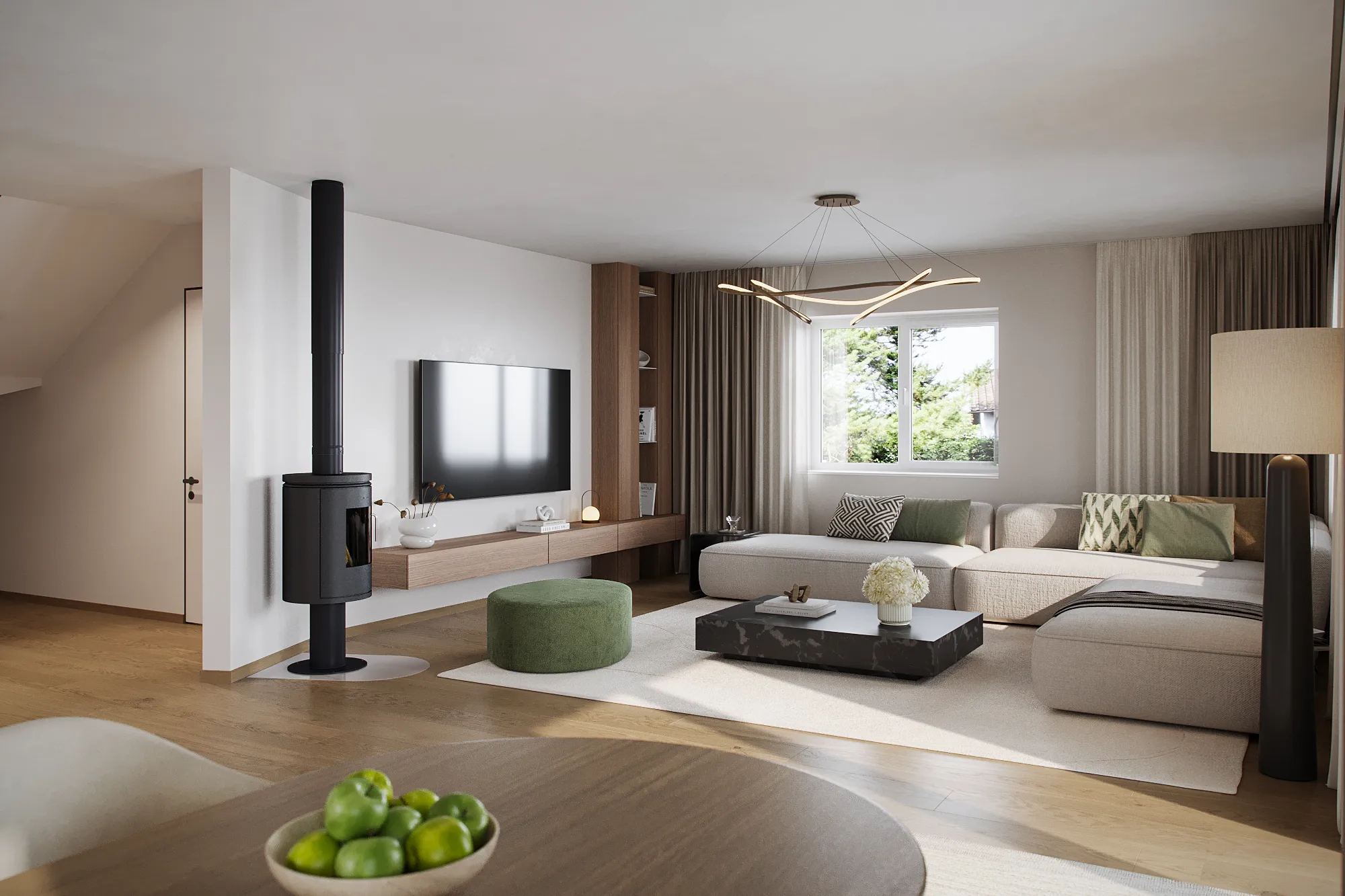 Wohnzimmer mit Cheminée